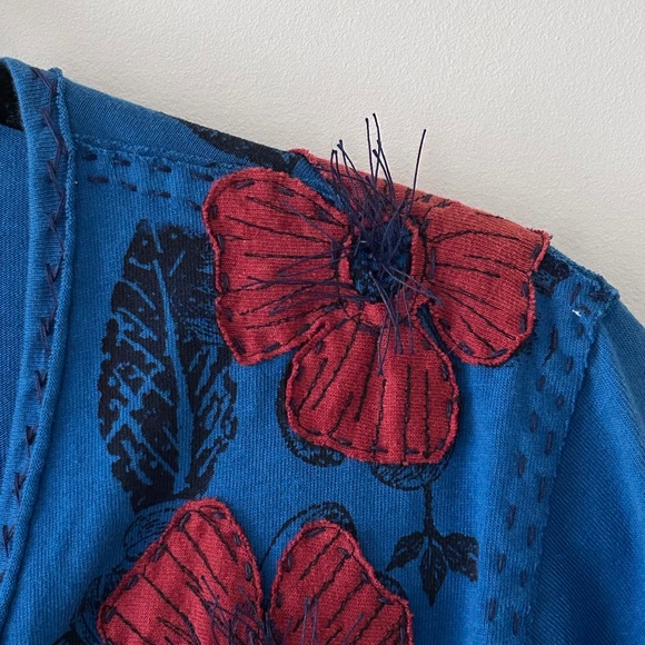 Anthropologie Project Alabama Green T Cotton Blue Floral Handmade Wrap Top - Picture 8 of 16